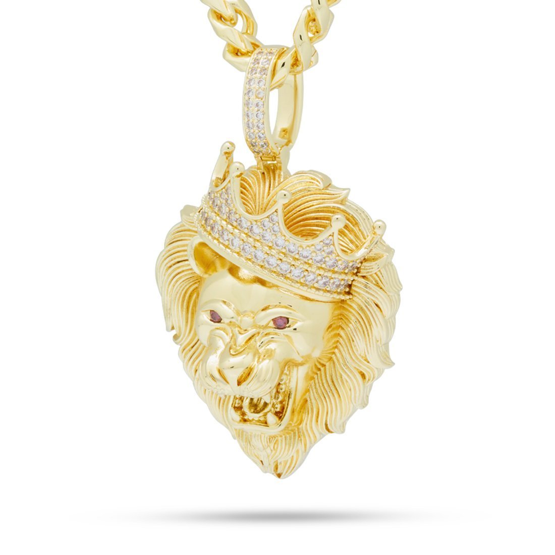 Classic Roaring Lion Necklace in 14K Gold / 2.5" by King Ice