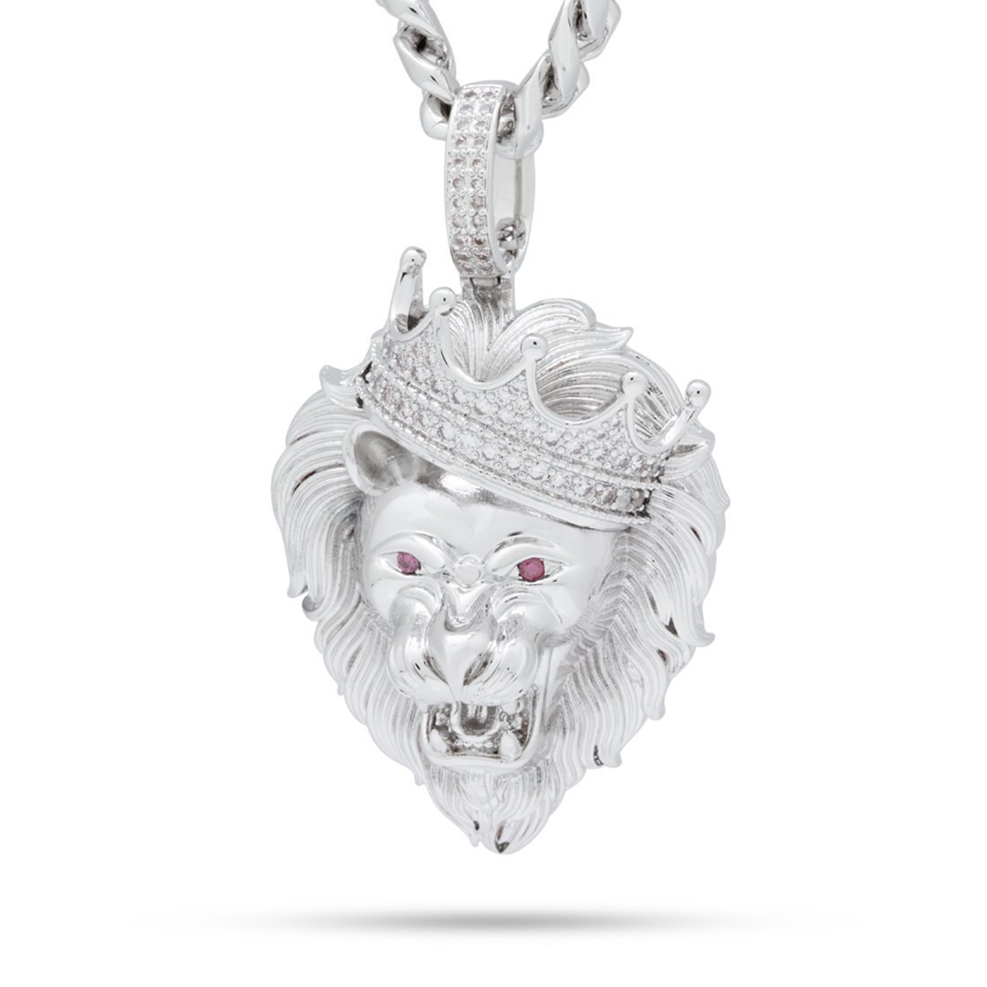 Classic Roaring Lion Necklace in White Gold / 2.5" by King Ice