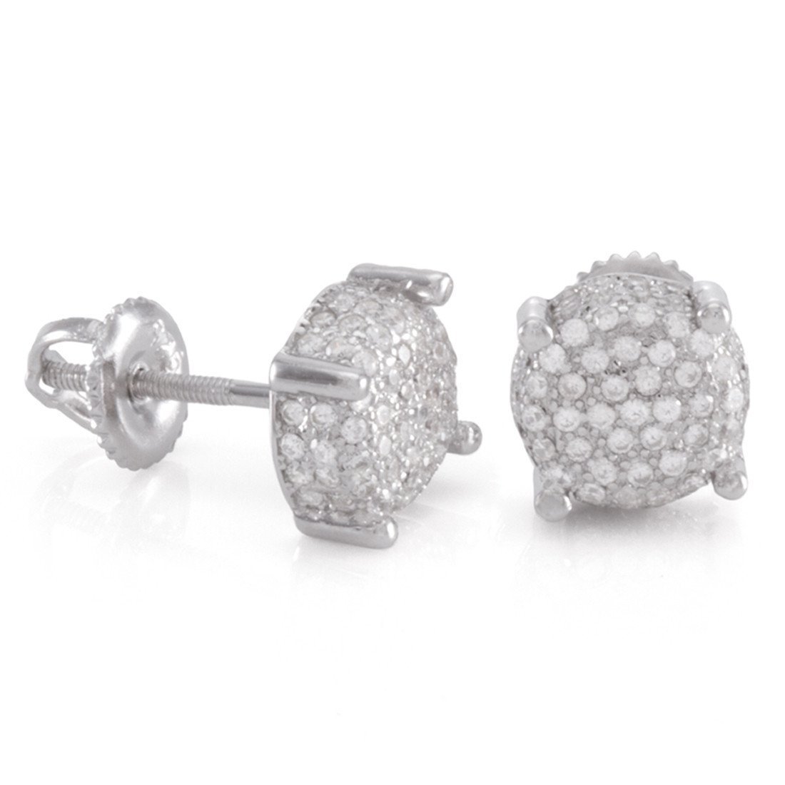 Cluster Stud Earrings in Sterling Silver / White Gold / 8mm by King Ice