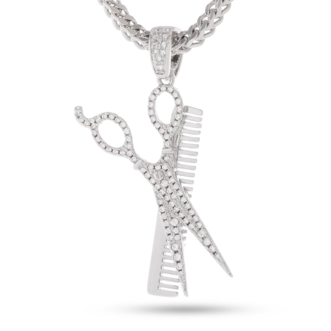 Comb and Scissors Necklace in White Gold / 1.7" by King Ice