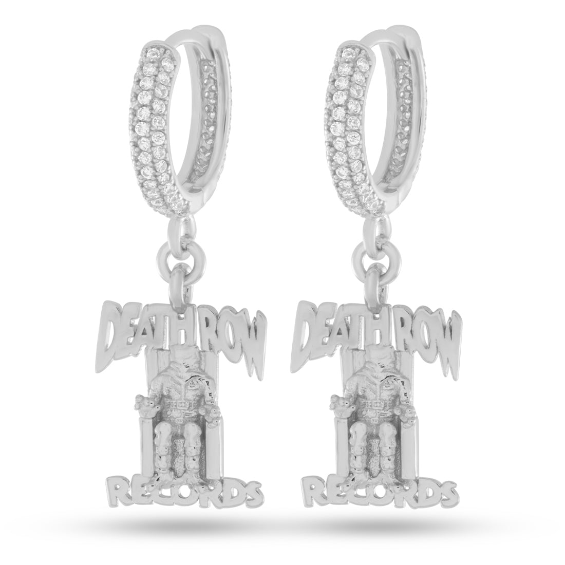 Sterling Silver / White Gold / 1.3" Death Row Records x King Ice - Hanging Logo Earrings