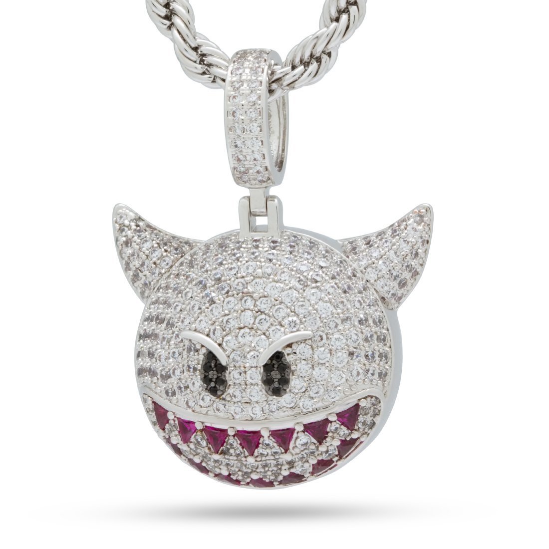 Devil Emoji Necklace in White Gold / 1.6" by King Ice