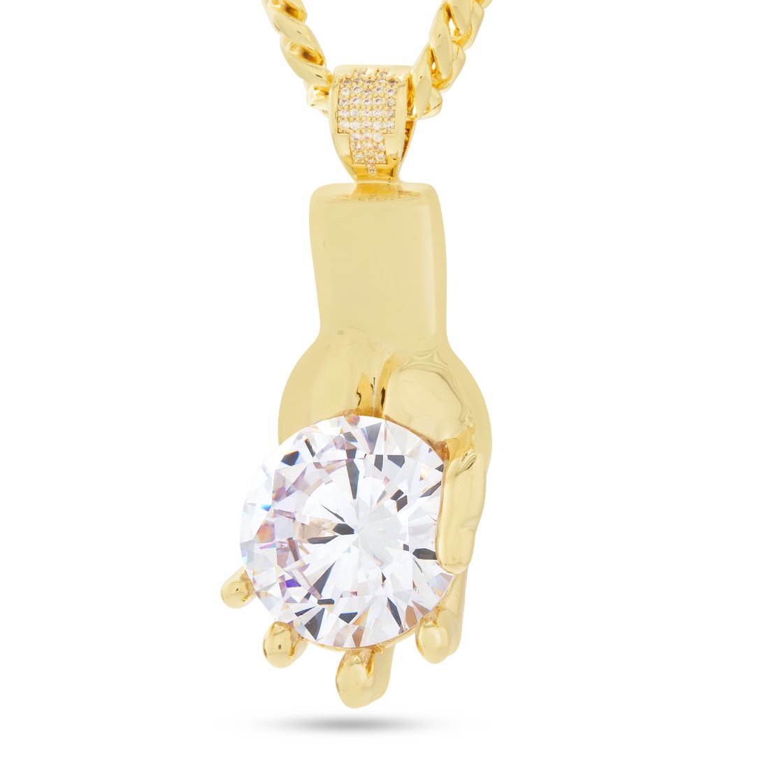 Diamond Hands Necklace in 14K Gold / 2.7" by King Ice