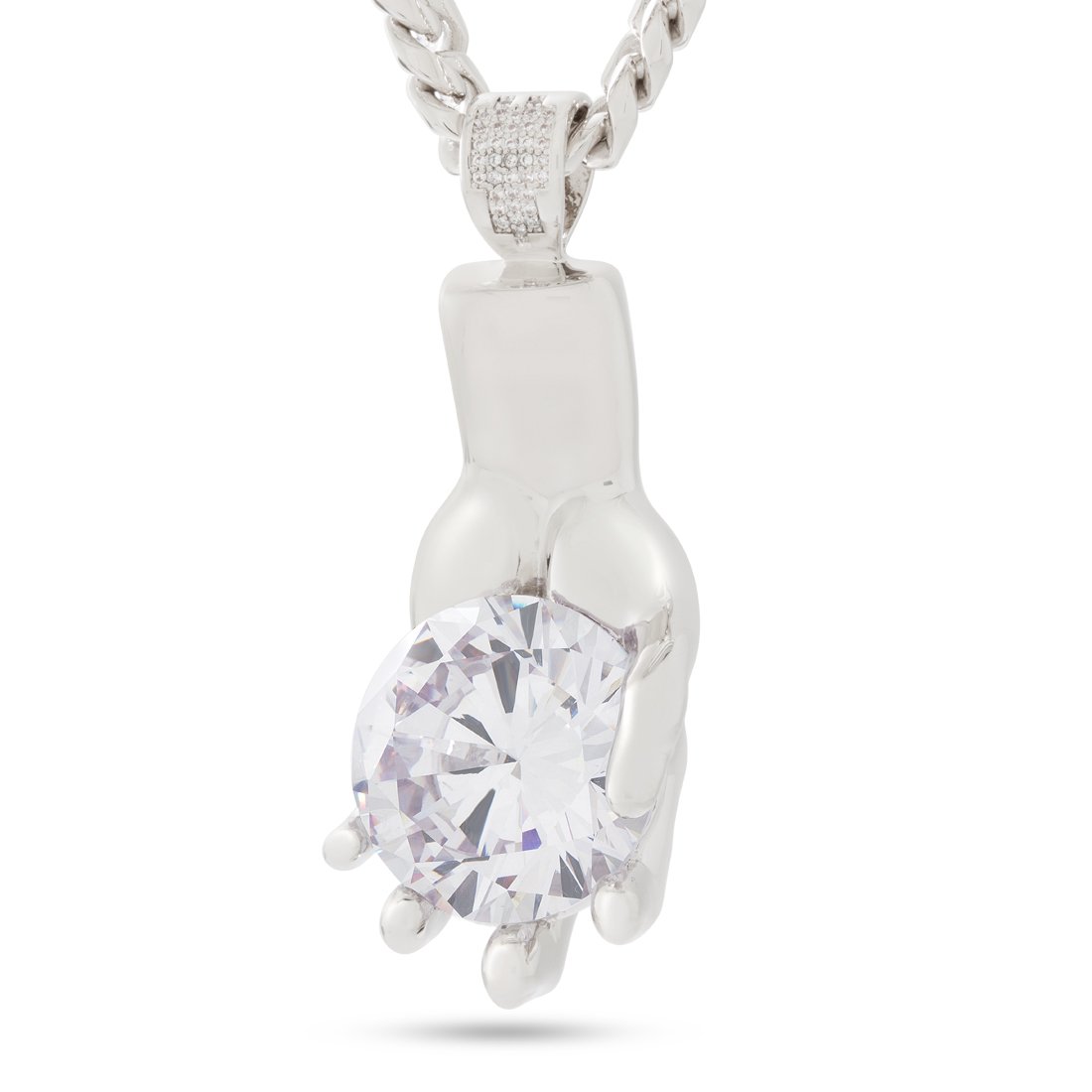 Diamond Hands Necklace in White Gold / 2.7" by King Ice