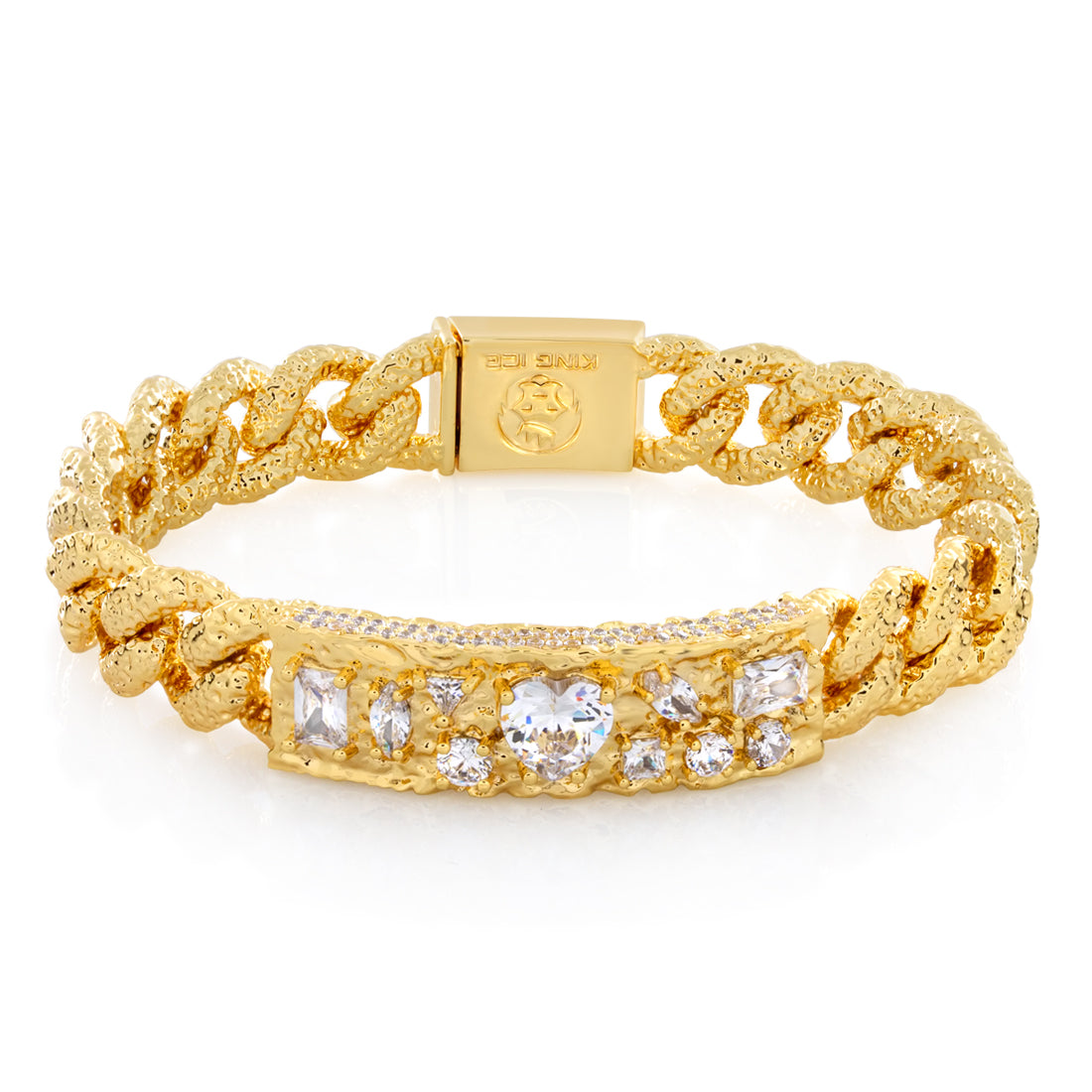 Diamond in the Rough ID Bracelet in Gold Plated / 14K Gold / 8" by King Ice