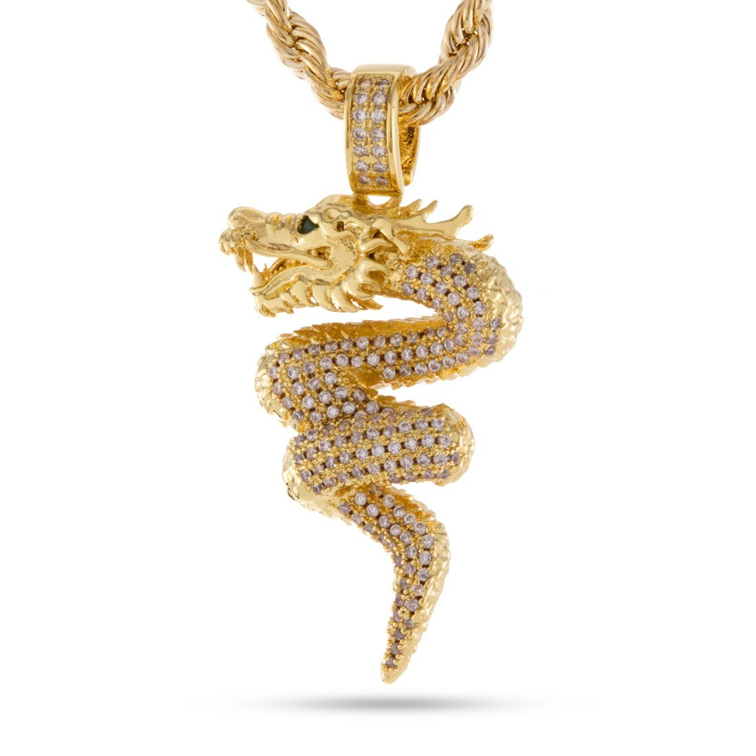 Double Dragon Necklace in 14K Gold / 1.9" by King Ice