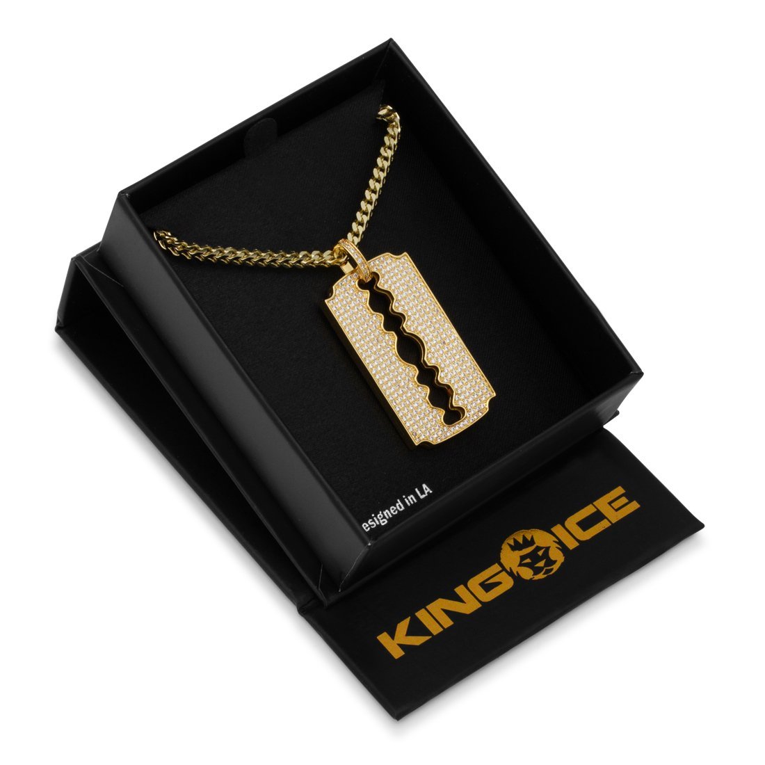 Double-Edge Razor Blade Necklace in 14K Gold / 1.7" by King Ice