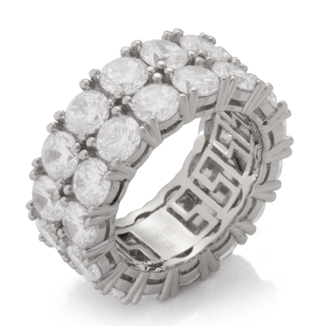 Double-Row Brilliant-Cut Ring in Sterling Silver / White Gold / 7 by King Ice