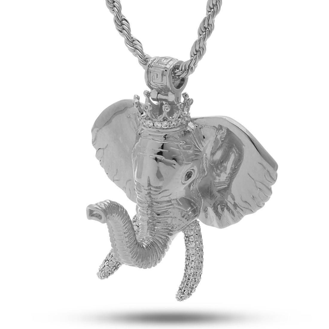 Elephant Necklace in White Gold / 2.3" by King Ice