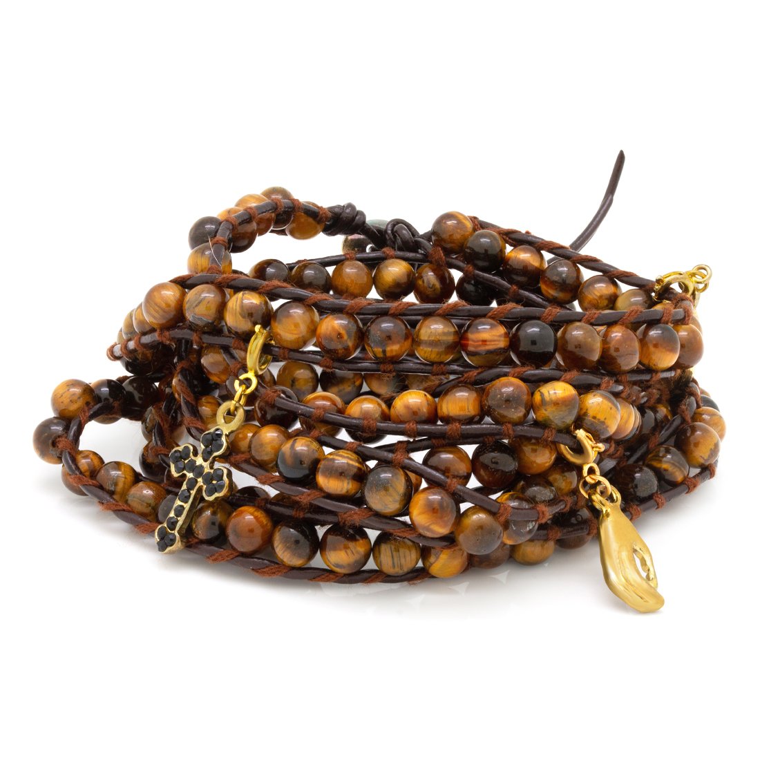 Endless Tiger Eye Bracelet by MARZ in 14K Gold / Adjustable by King Ice
