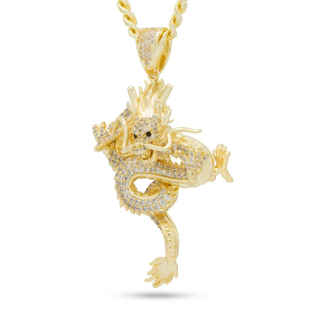Far East Dragon Necklace in 14K Gold / 2.8" by King Ice