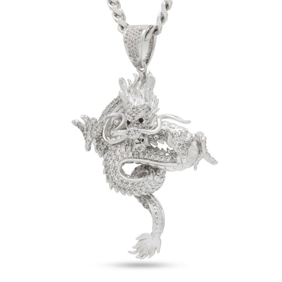 Far East Dragon Necklace in White Gold / 2.8" by King Ice