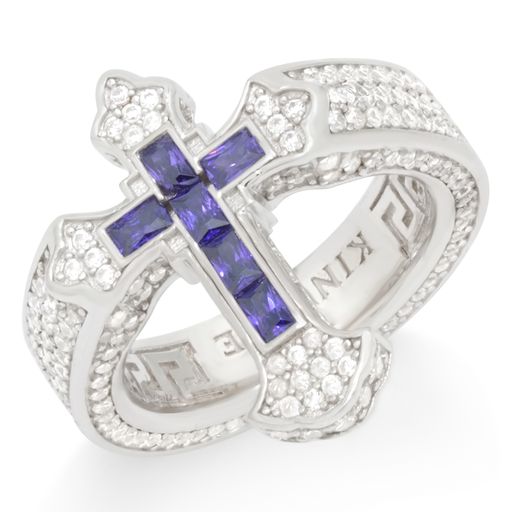 Fleur de Lis Cross Ring in Sterling Silver / White Gold / 7 by King Ice