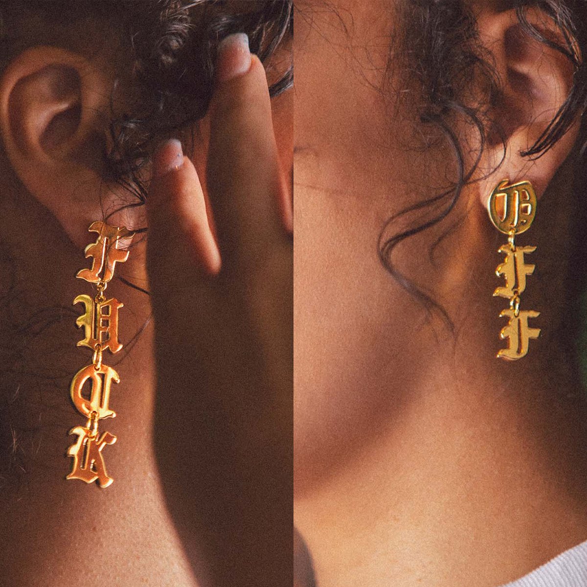 Gold Plated / 14K Gold Fuck Off Hanging Earrings ERX12431