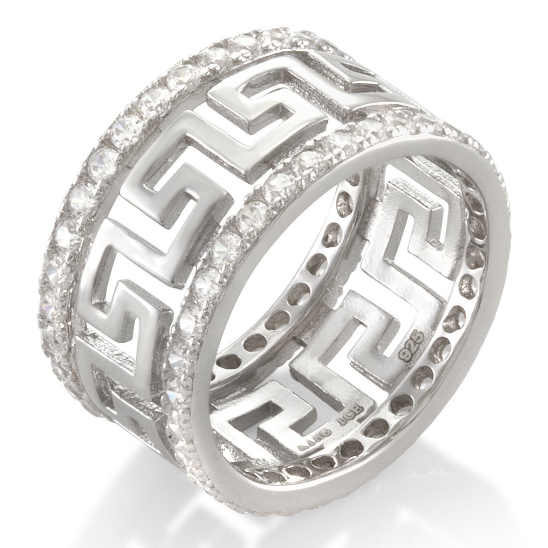 Greek Key Ring in Sterling Silver / White Gold / 7 by King Ice