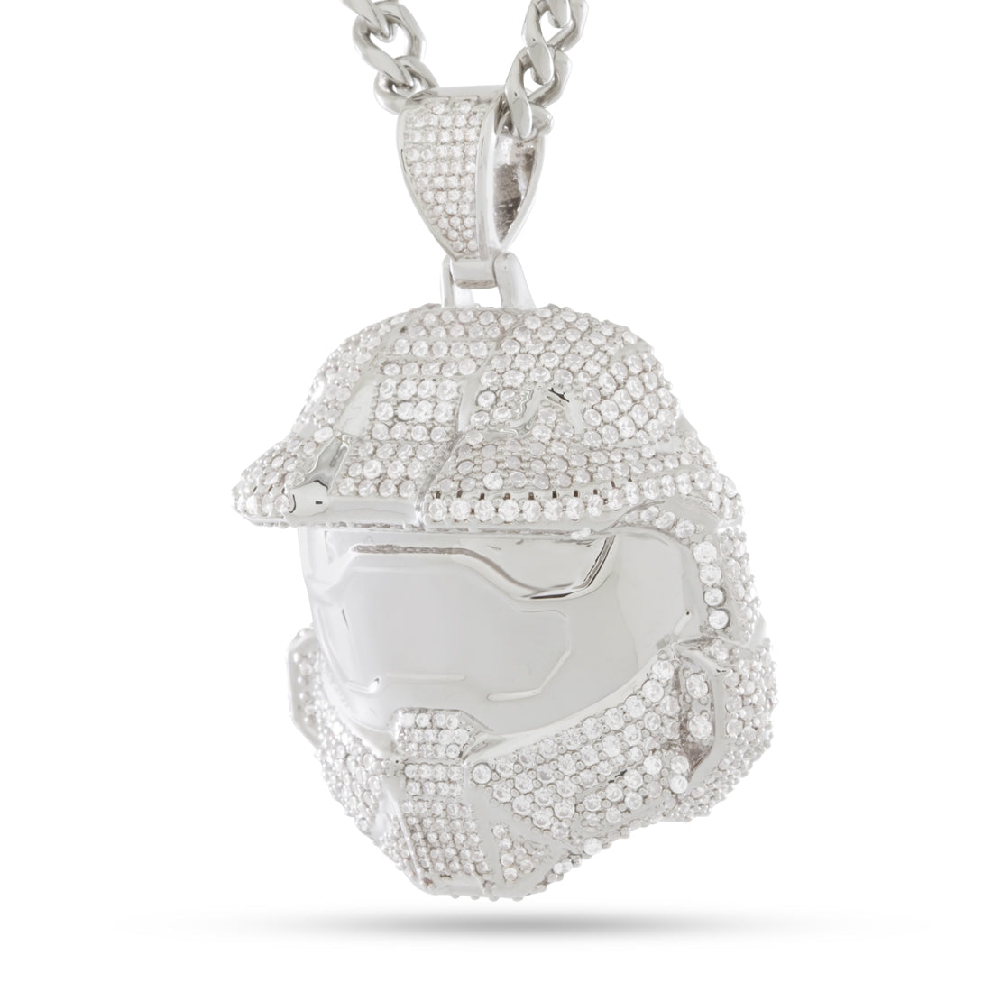 Halo x King Ice - Master Chief Helmet II Necklace in White Gold / 2.2" by King Ice