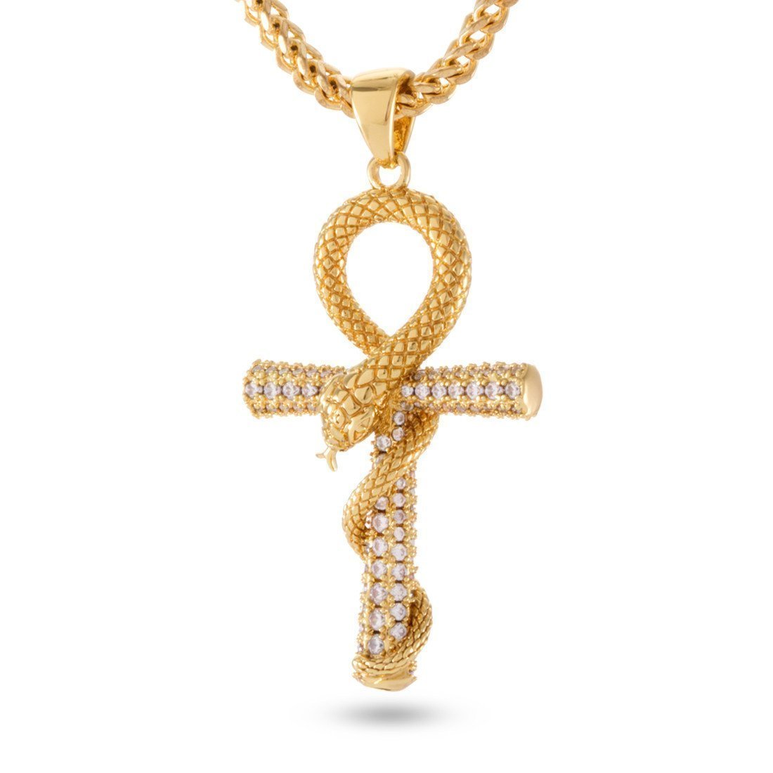 Iced-Out Apep and Ankh Key Necklace in 14K Gold / 2" by King Ice