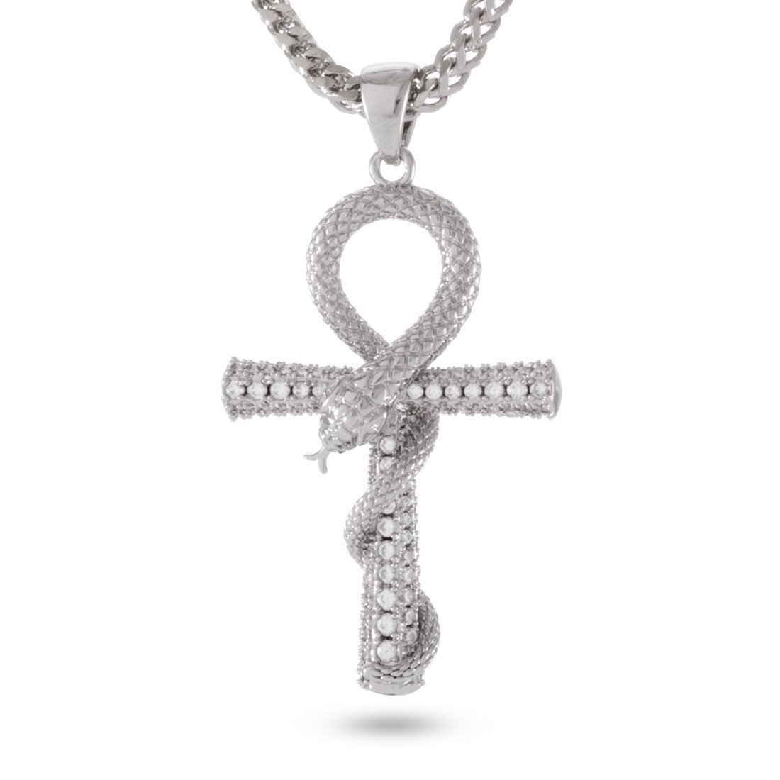 Iced-Out Apep and Ankh Key Necklace in White Gold / 2" by King Ice