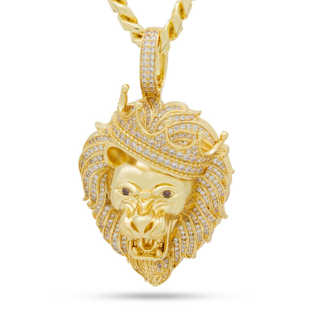 Iced Classic Roaring Lion Necklace in 14K Gold / 3.2" by King Ice