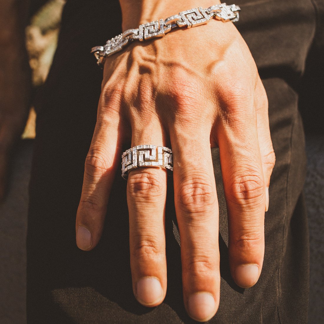 Iced Greek Key Ring in by King Ice