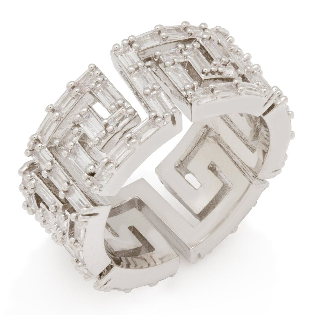 White Gold / 7 Iced Greek Key Ring RGX14242-Silver-7