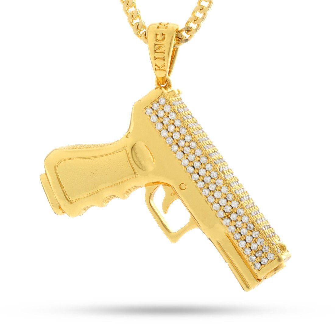 Iced Handgun Necklace in 14K Gold / 1.9" by King Ice