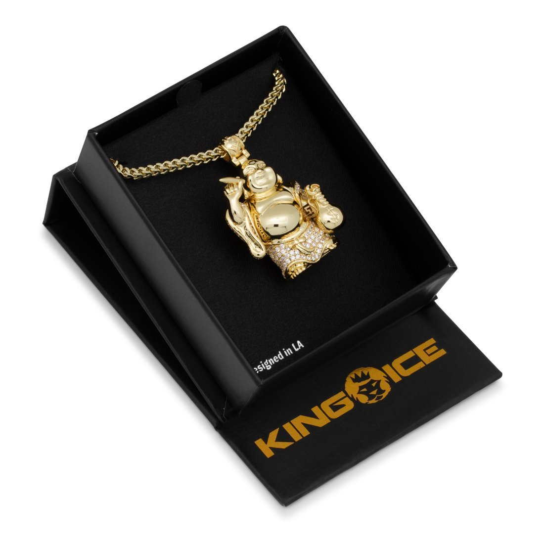 Iced Laughing Buddha Necklace in by King Ice