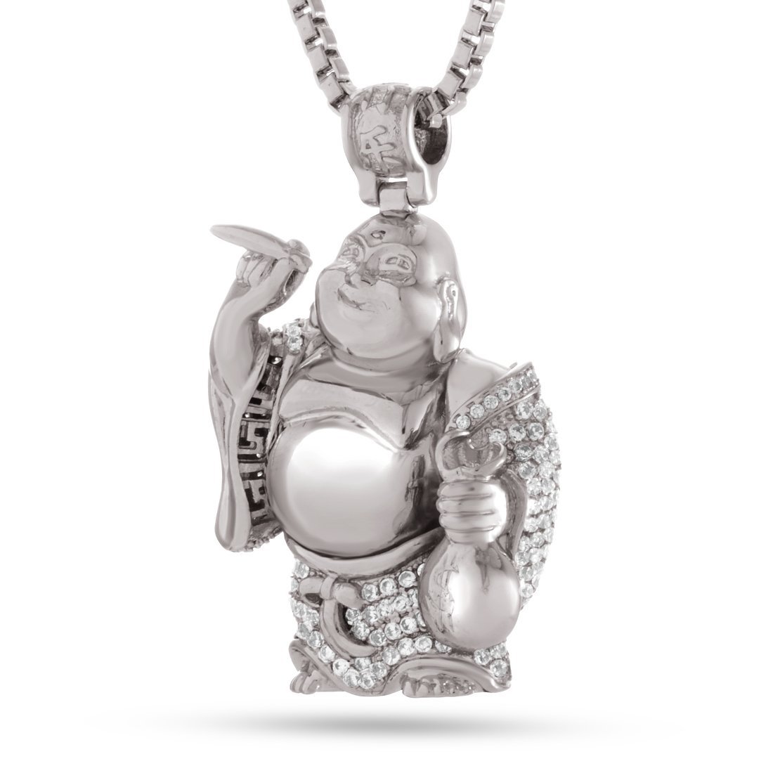 Iced Laughing Buddha Necklace in White Gold / 1.6" by King Ice