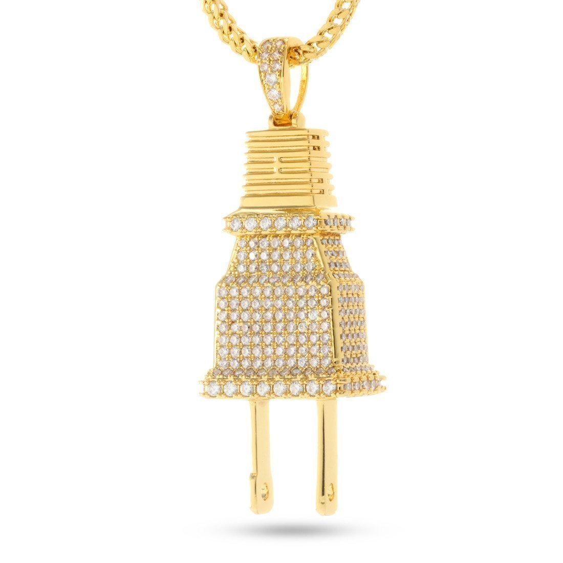 Iced Plug Necklace in 14K Gold / 2" by King Ice
