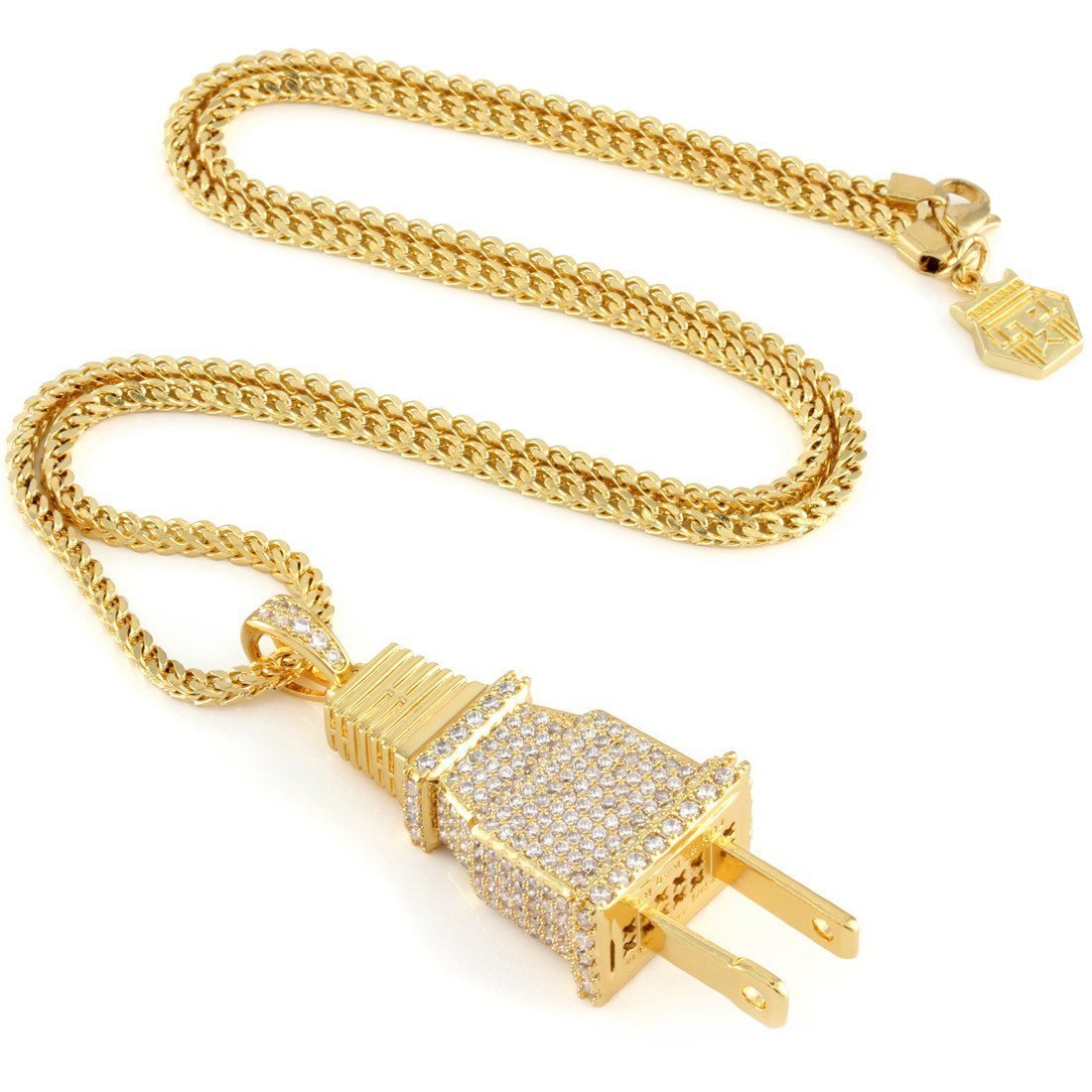 Iced Plug Necklace in 14K Gold / 2" by King Ice