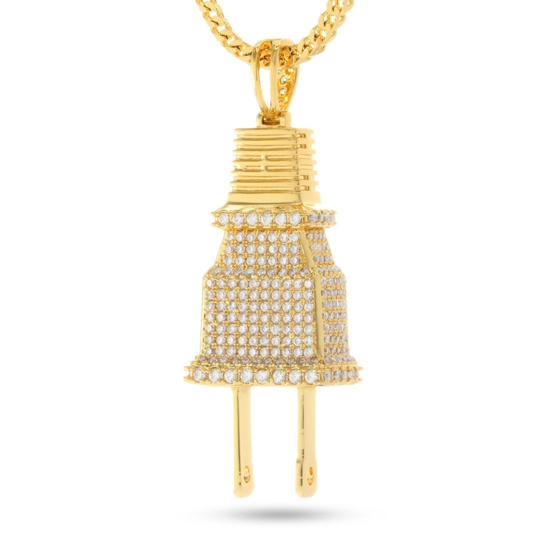 Iced Plug Necklace in 14K Gold / 2" by King Ice