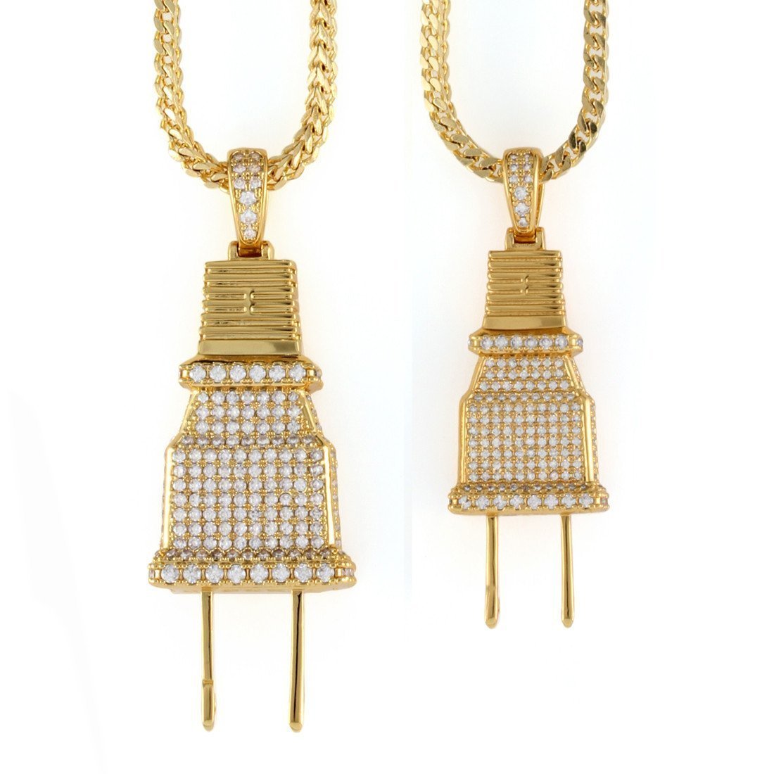 Iced Plug Necklace in 14K Gold / 2" by King Ice