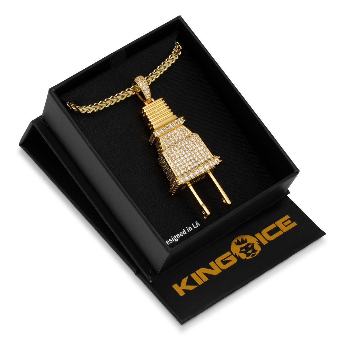 Iced Plug Necklace in 14K Gold / 2" by King Ice