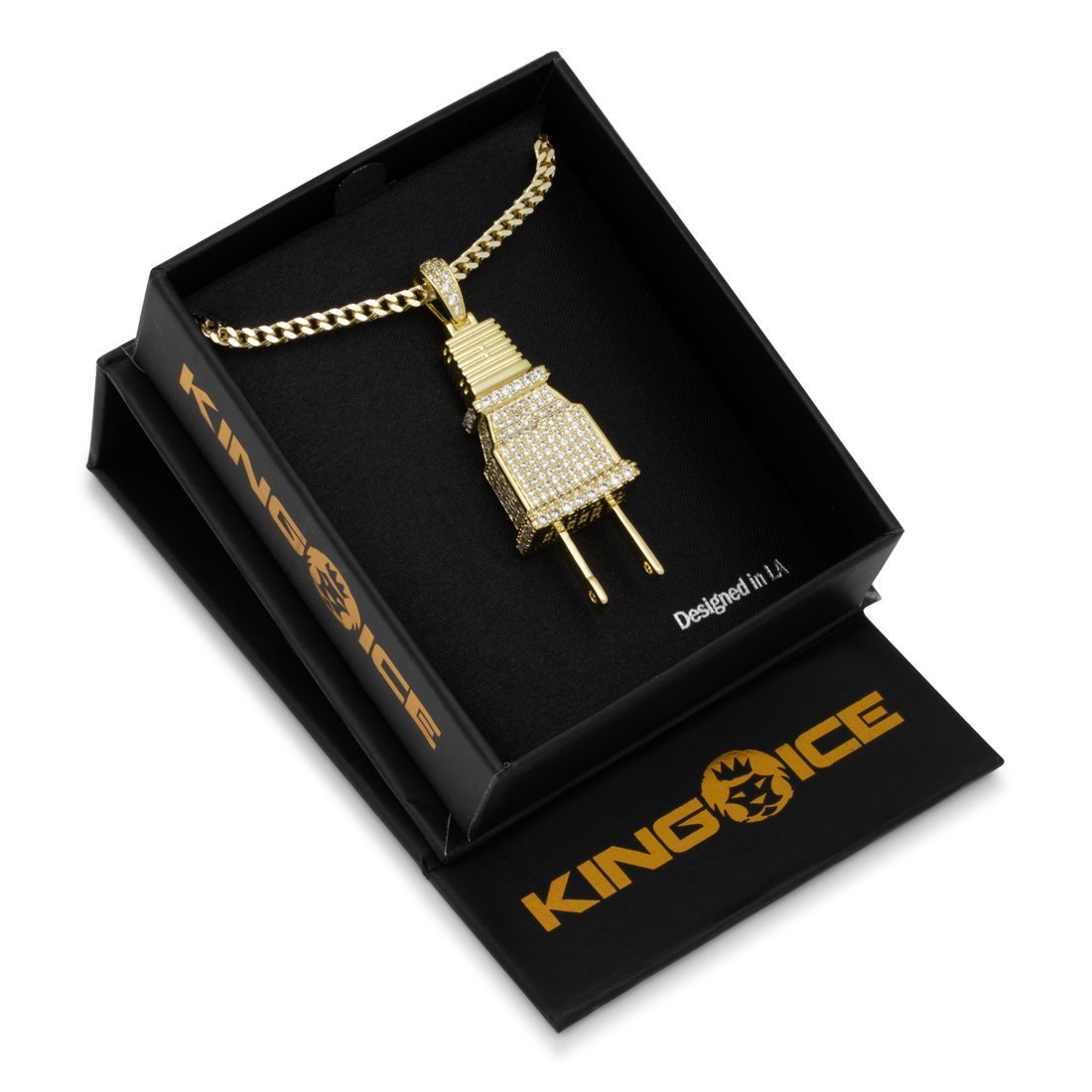 Iced Plug Necklace in 14K Gold / 2" by King Ice