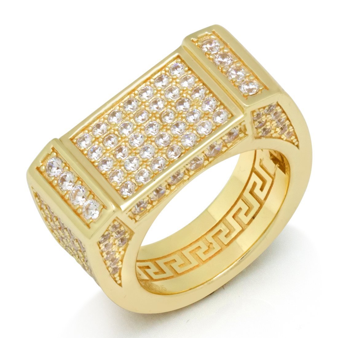 Iced Rectangle Ring in Gold Plated / 14K Gold / 7 by King Ice