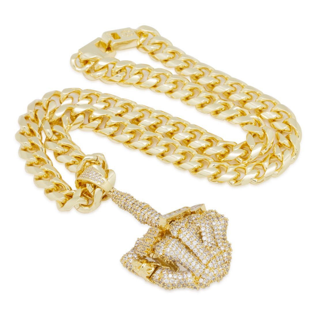 Iced Skeleton Flip Necklace in 14K Gold / 3.3" by King Ice
