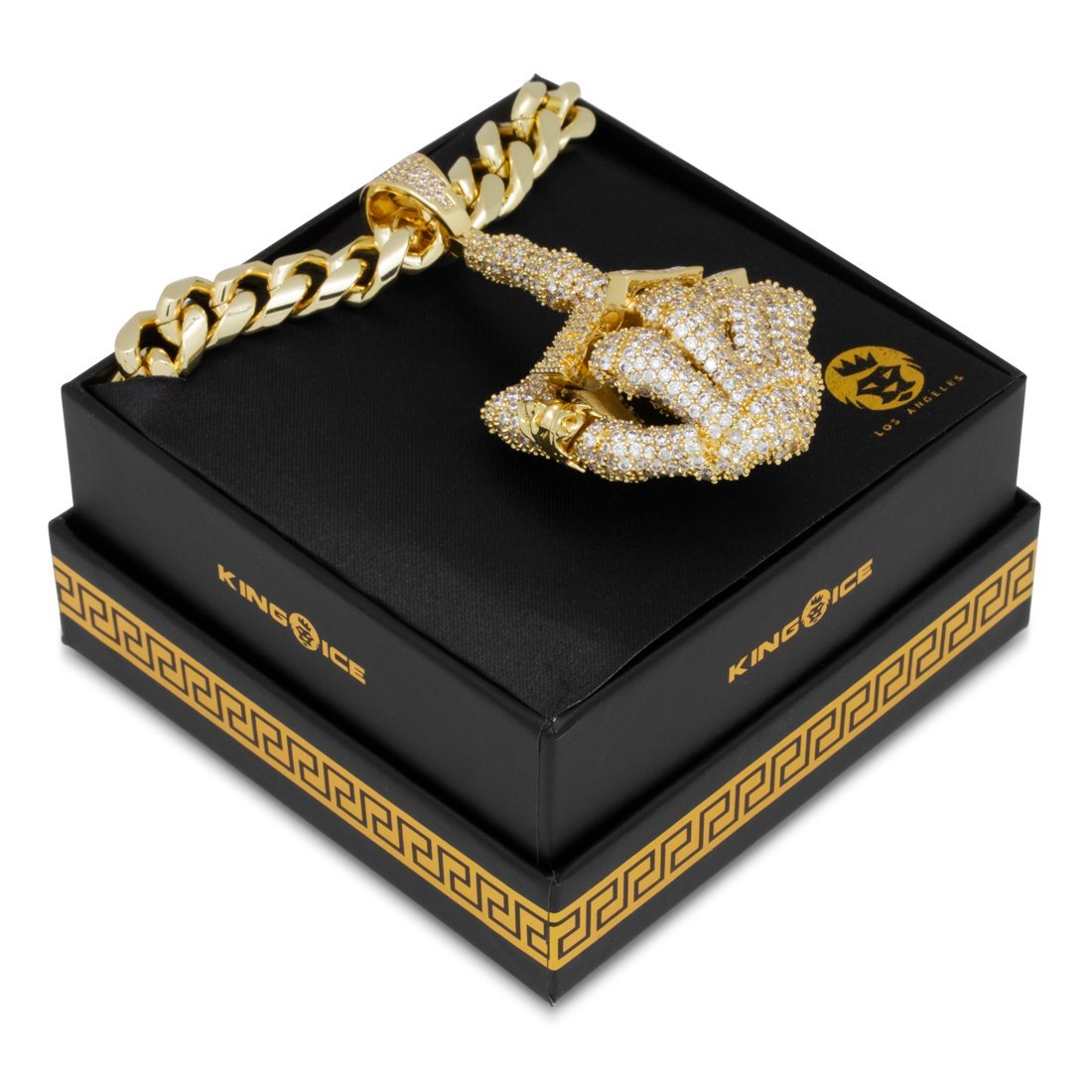 Iced Skeleton Flip Necklace in 14K Gold / 3.3" by King Ice