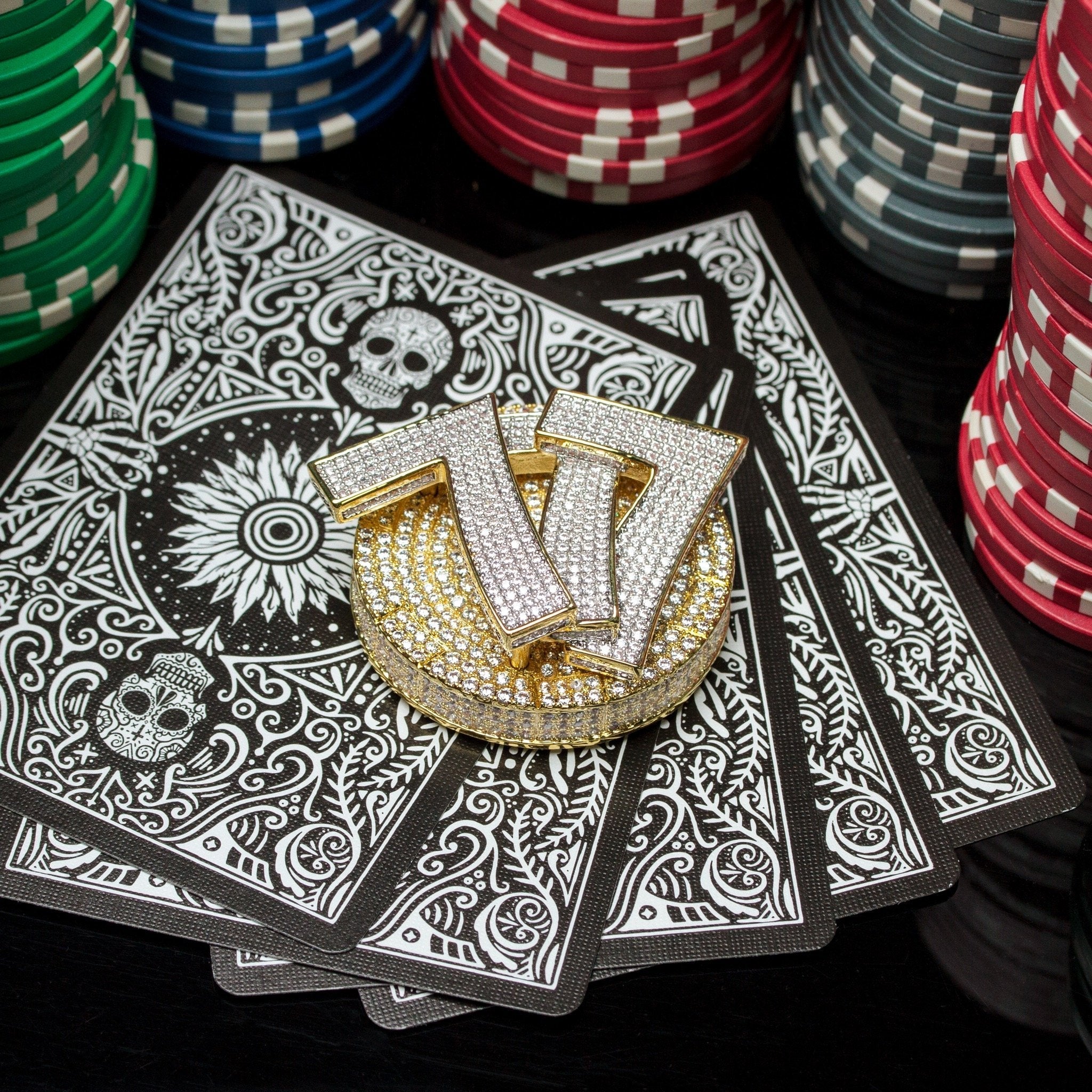 Iced Triple 7's Card Guard in 14K/White Gold by King Ice