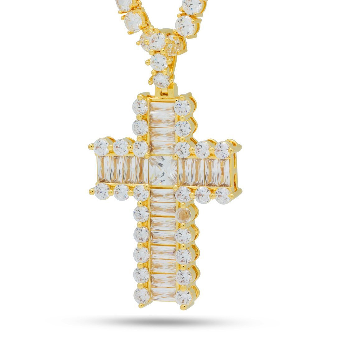 Icy Cross Necklace in 14K Gold / 2.6" by King Ice