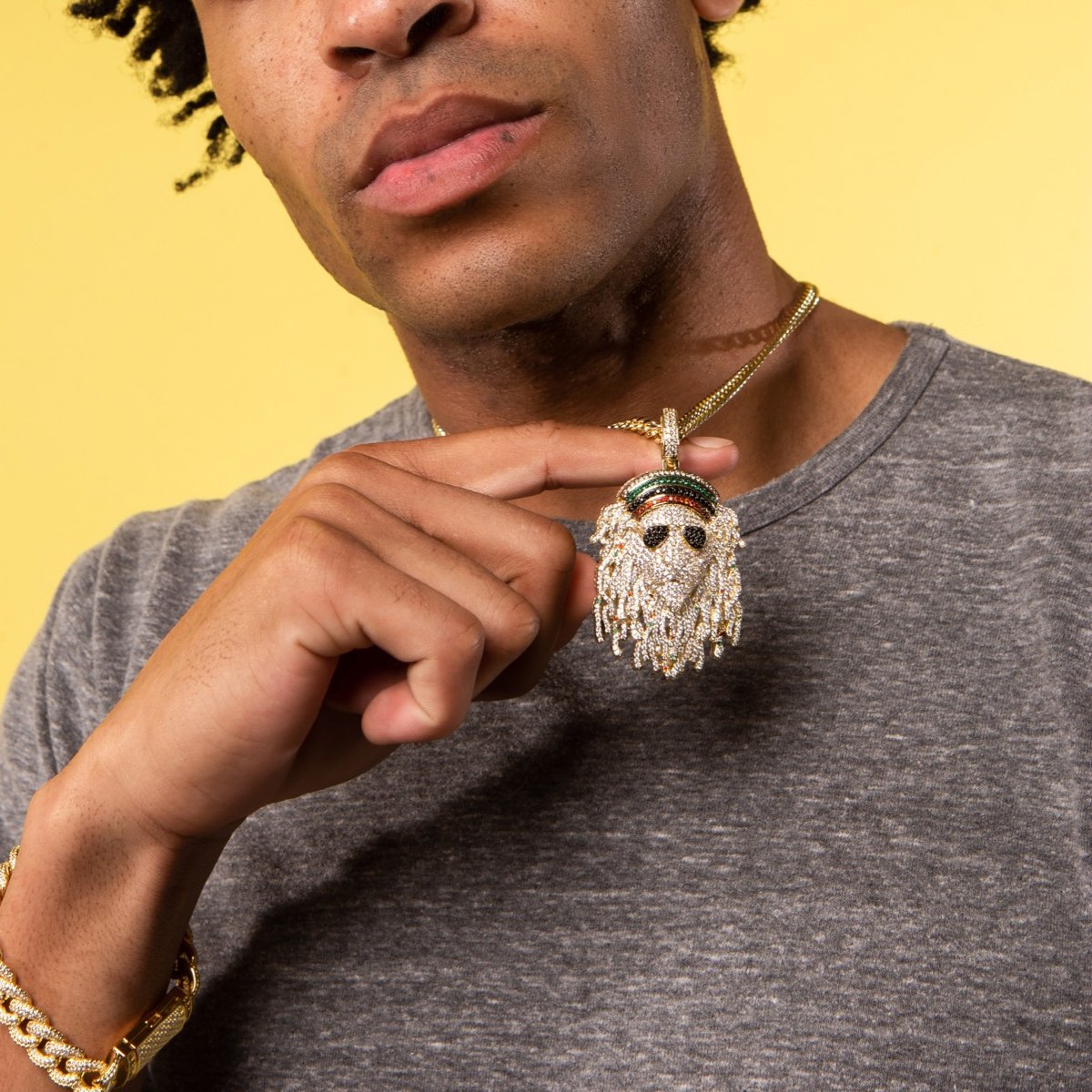 Icy Rasta Lion Necklace in 14K Gold / 2.8" by King Ice