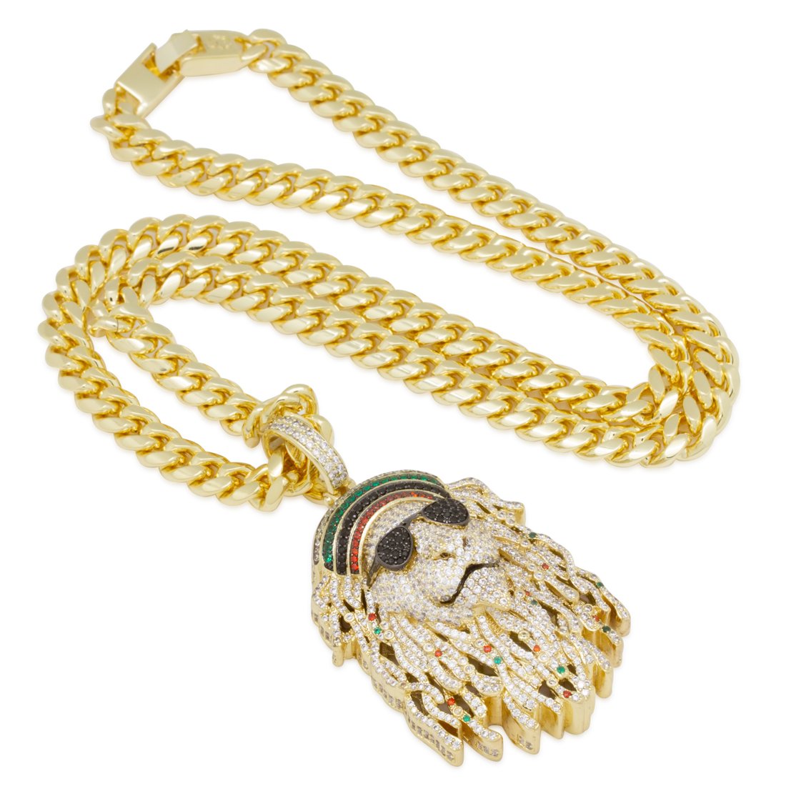 Icy Rasta Lion Necklace in 14K Gold / 2.8" by King Ice