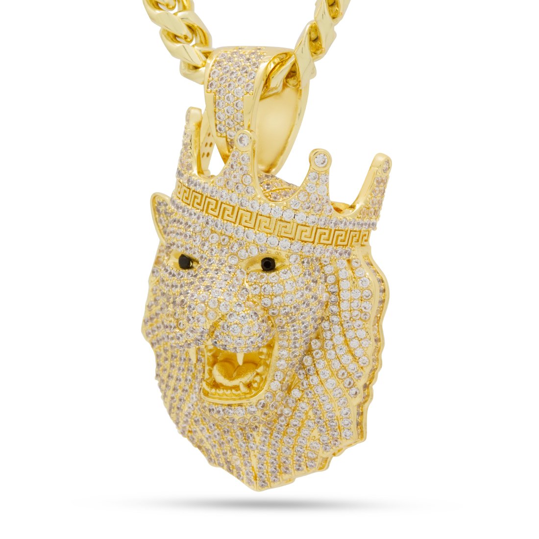 Icy Royal Lion Necklace in 14K Gold / 2" by King Ice