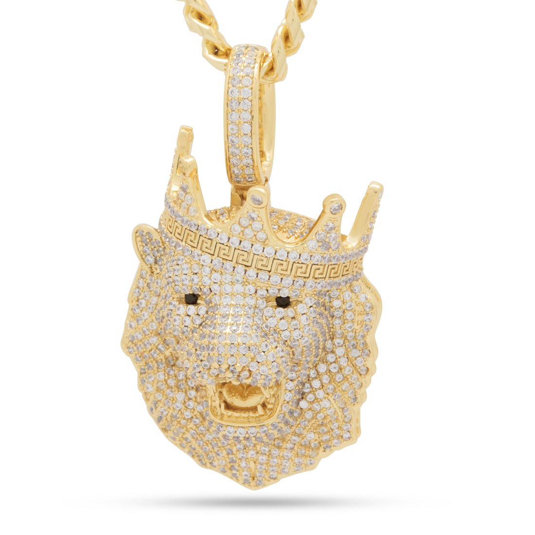 Icy Royal Lion Necklace in 14K Gold / 2" by King Ice