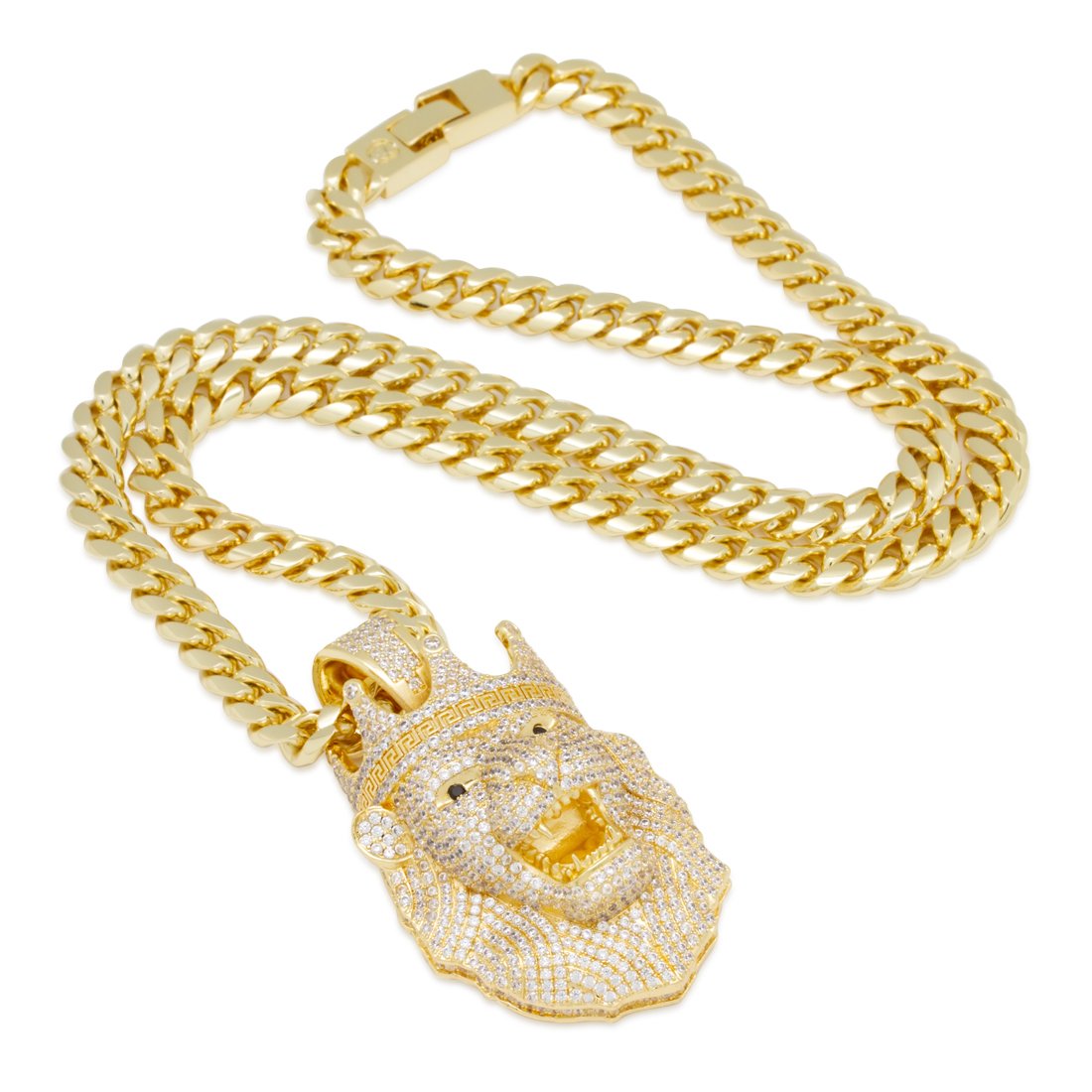 Icy Royal Lion Necklace in 14K Gold / 2" by King Ice