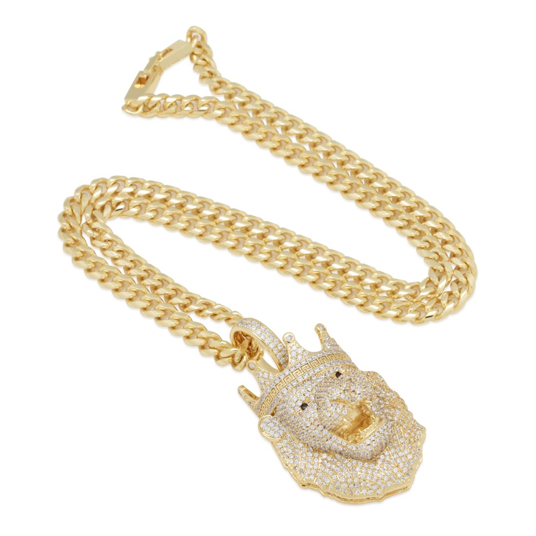 Icy Royal Lion Necklace in 14K Gold / 2" by King Ice