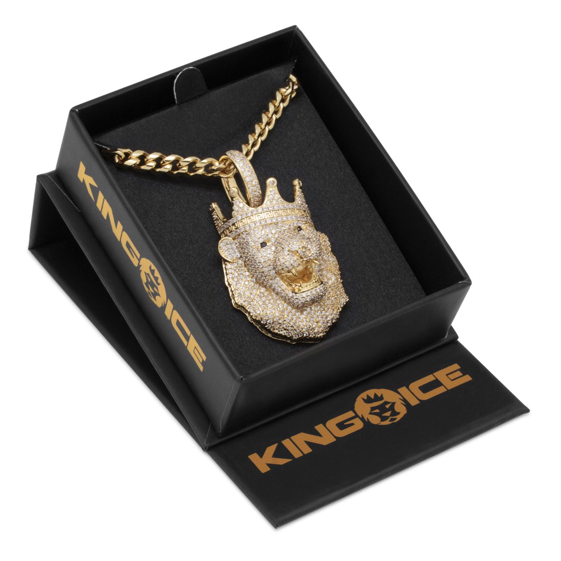 Icy Royal Lion Necklace in 14K Gold / 2" by King Ice