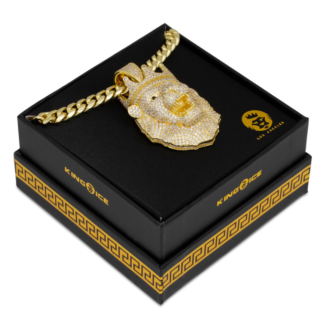 Icy Royal Lion Necklace in 14K Gold / 2" by King Ice