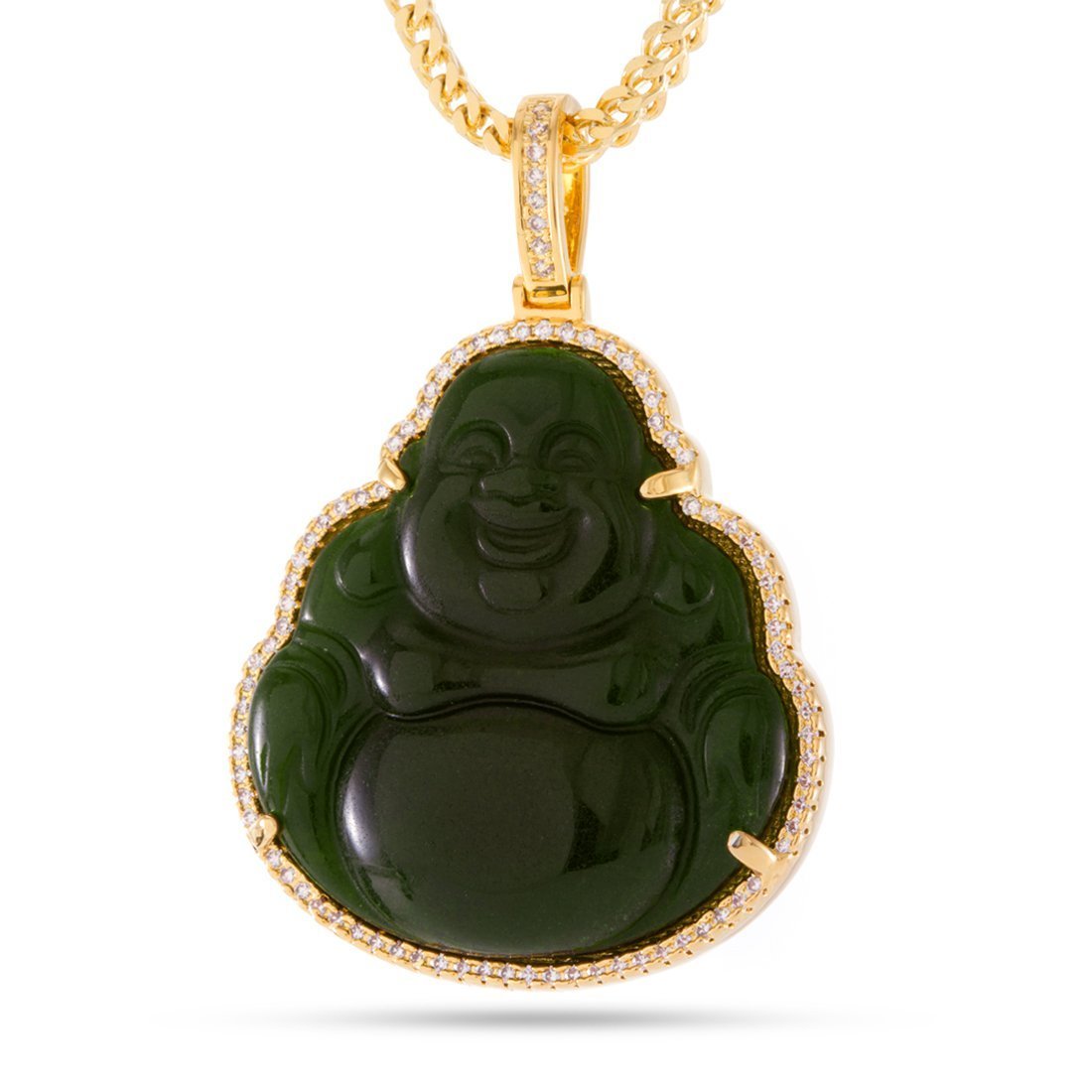 Jade Buddha Necklace in 14K Gold / 1.4" by King Ice