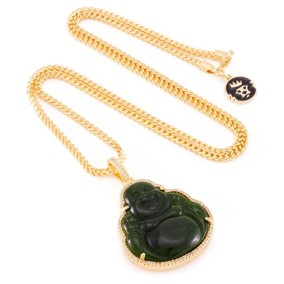 Jade Buddha Necklace in 14K Gold / 1.4" by King Ice
