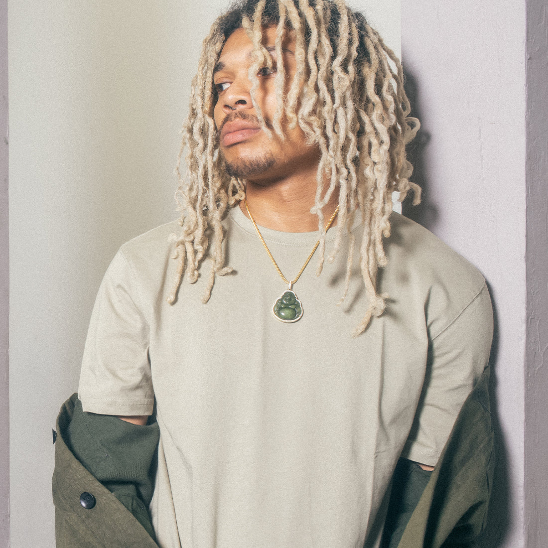 Jade Buddha Necklace in 14K Gold / 1.4" by King Ice